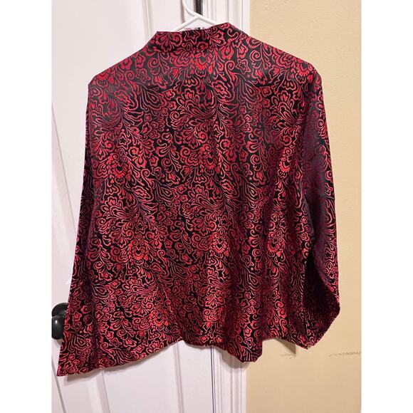 Chico's Additions Red Black Design Textured Button Up Jacket Sz 3 (XL) - Picture 4 of 8